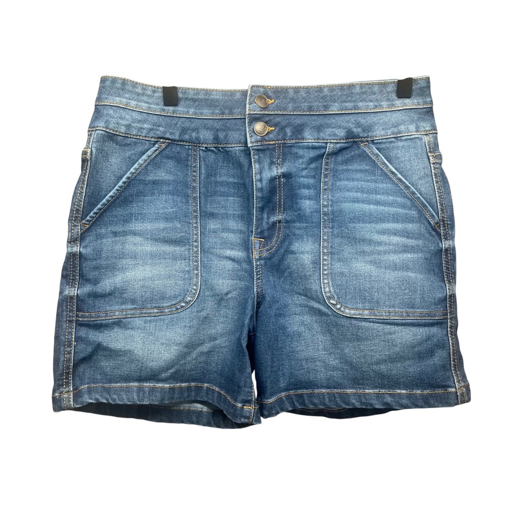 One5One Denim Shorts Women 10/30 Blue Excellent Mid Rise Double Button Utility - Picture 2 of 9